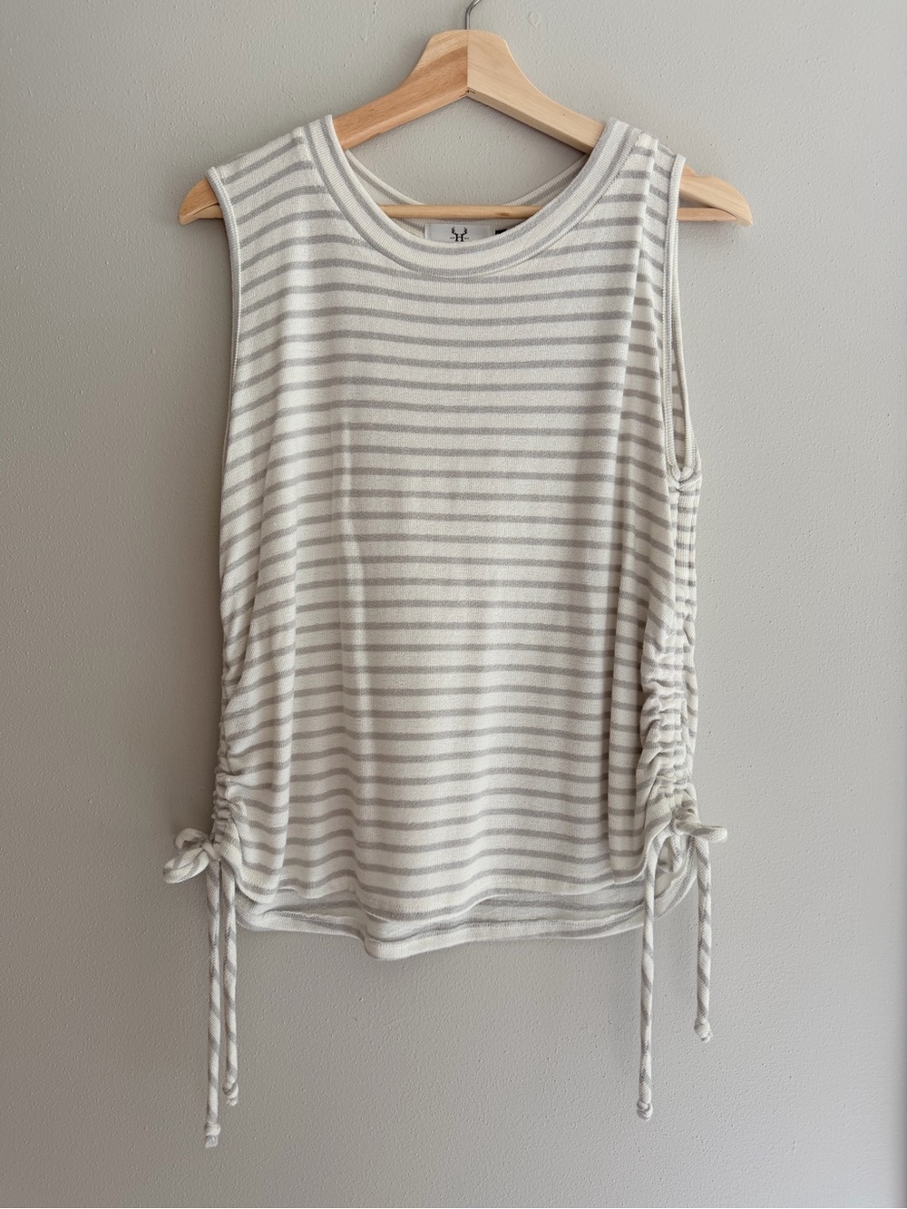 Striped Sleeveless Side-Tie Tank Top - White & Light Gray
